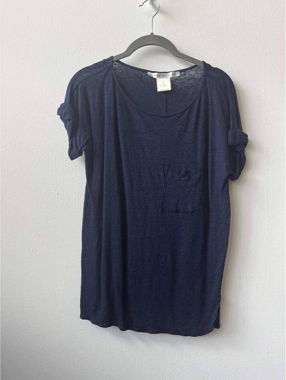 Max Studio Navy Blue Linen T-Shirt Size Small